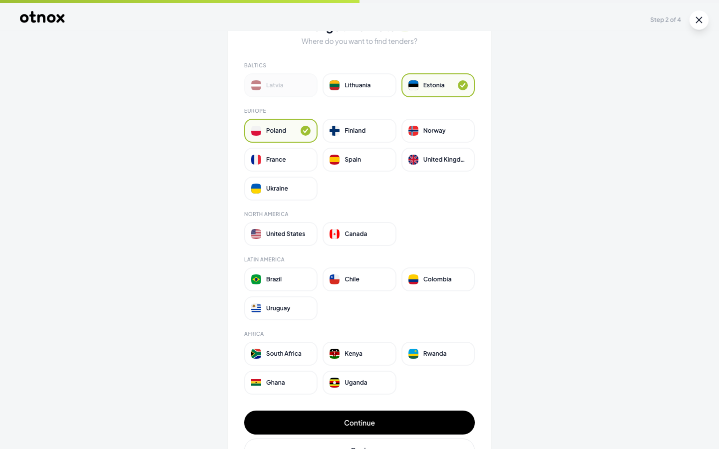Onboarding step 2 — Markets